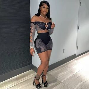 Stylish Black Lace Off-Shoulder Set